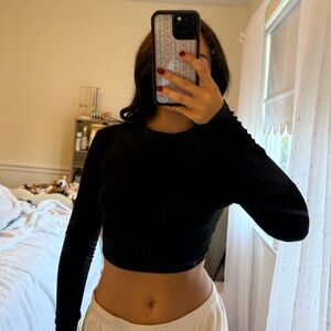 SHEIN Black Backless Long Sleeve Crop Top